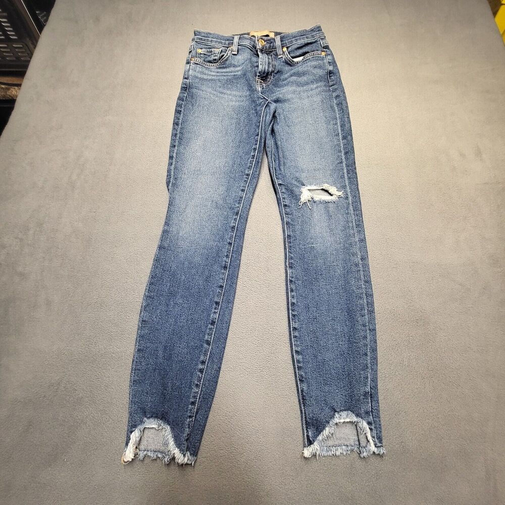 7 For All Mankind Womens 2? Straight Leg Luxe Vintage Jeans Distressed Denim